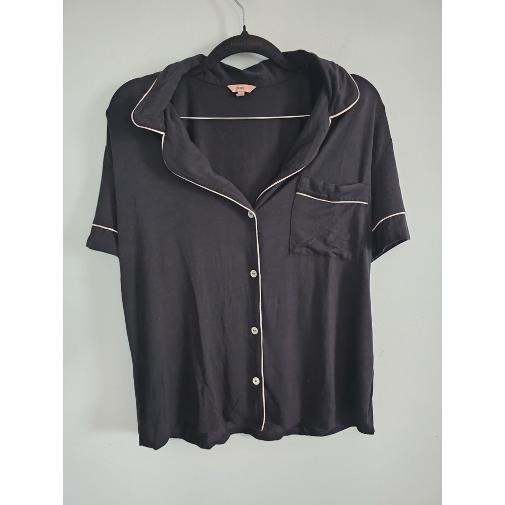 Eberjey Giselle Tencel Modal Short Pajama Set Black W/ White‎ Piping Size Medium